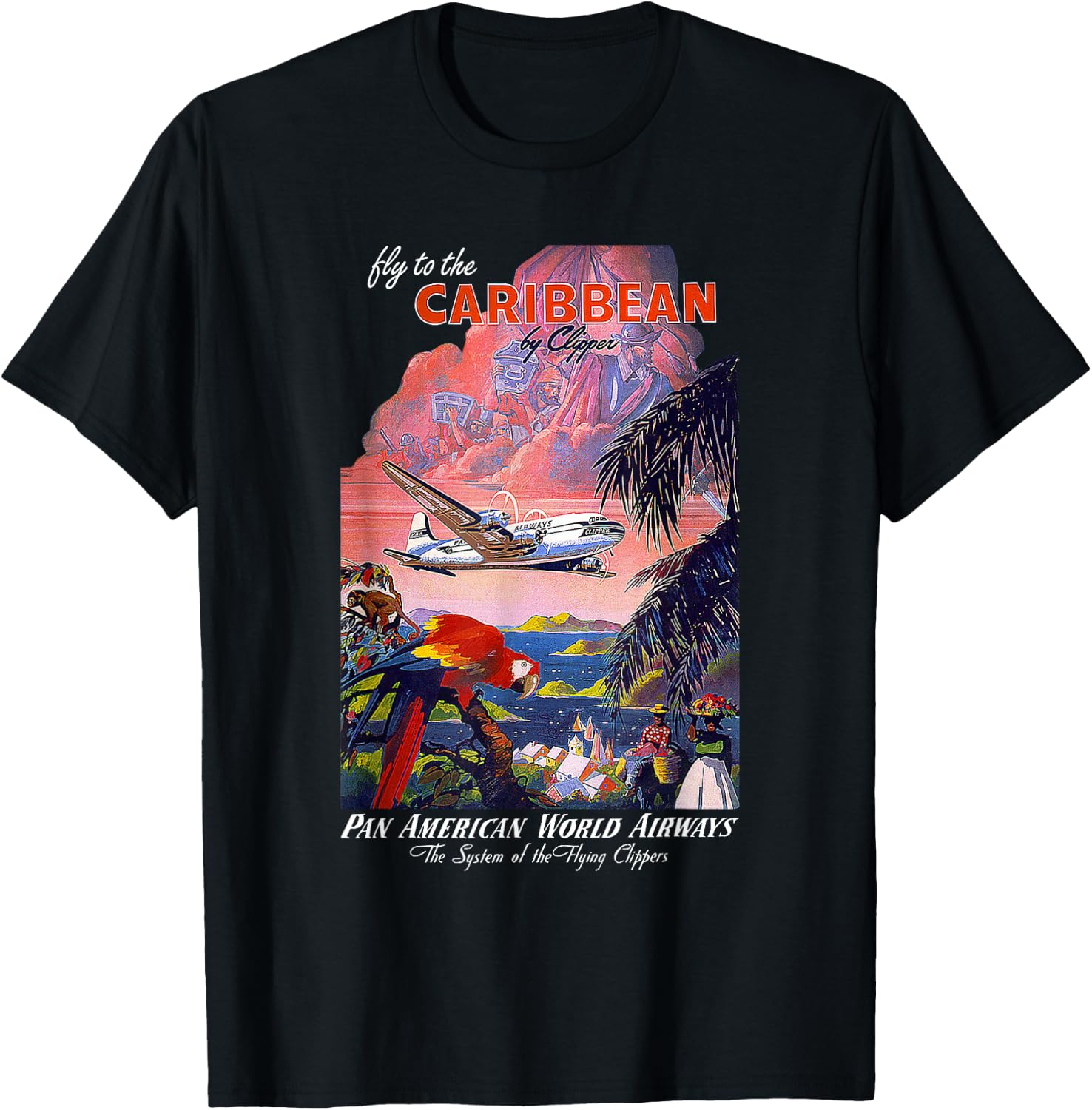 Pan Am Fly to the Caribbean Vintage T-Shirt - T-Shirt | Black