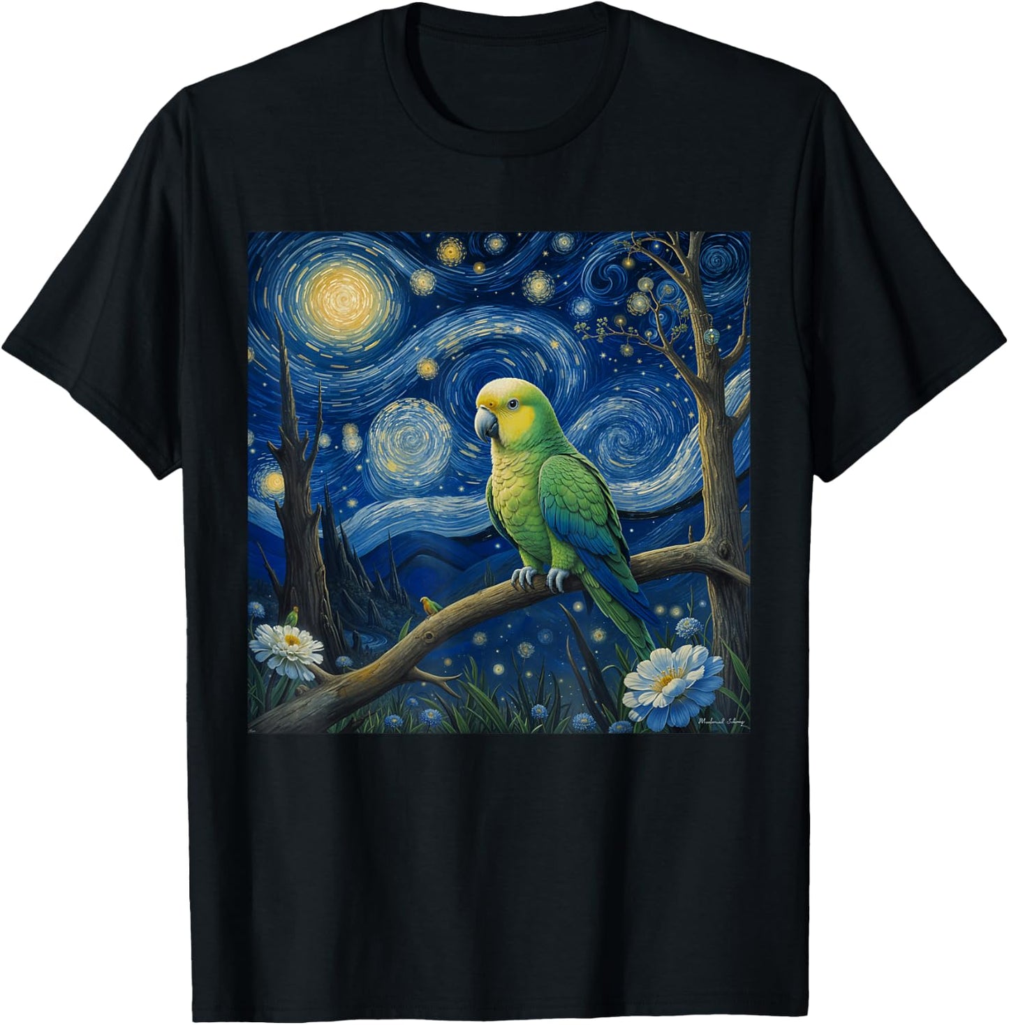 Quaker Parrot Starry Night Quaker Parrot T-Shirt - T-Shirt | Black