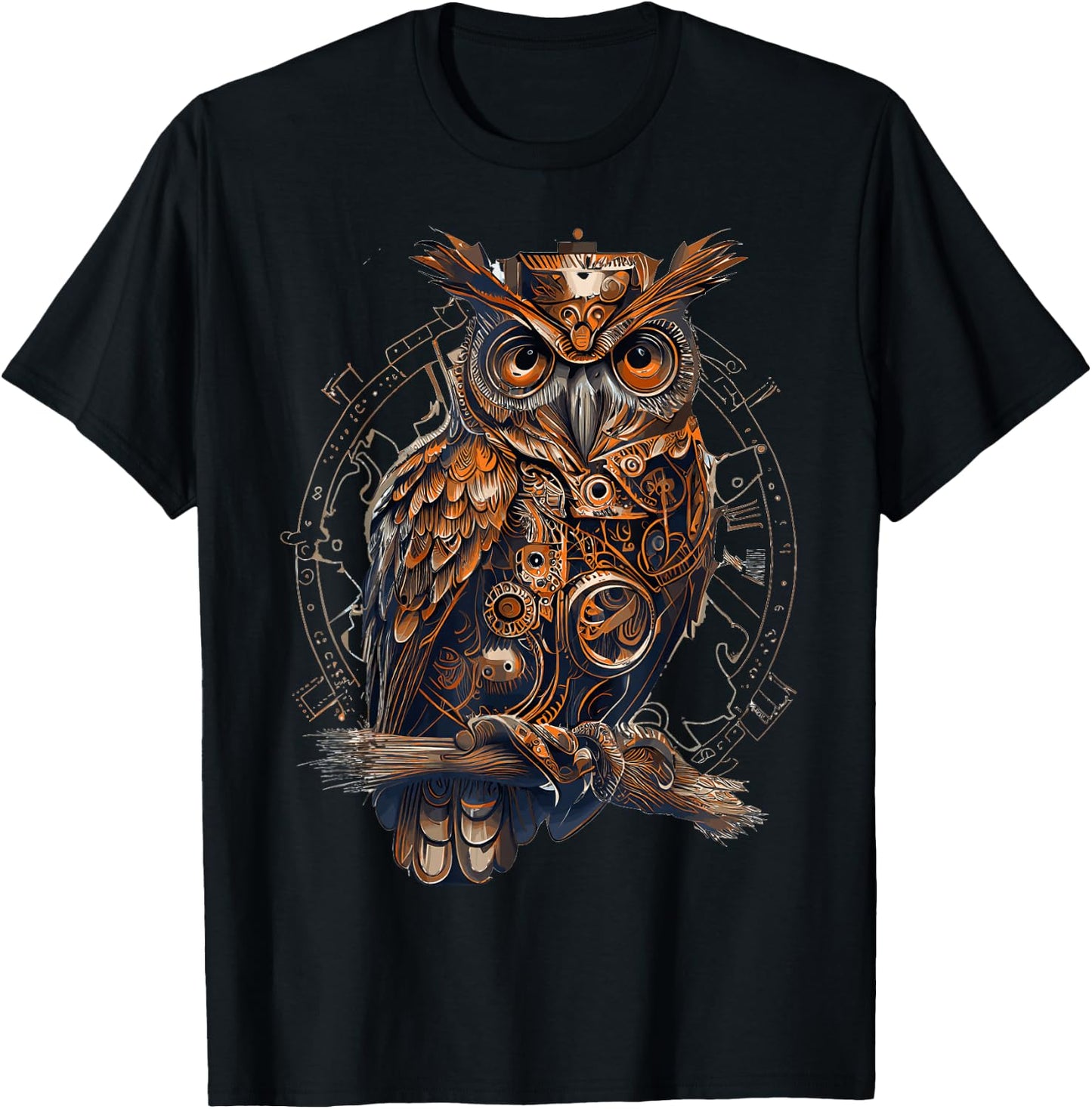 Steampunk Owl Mechanical Gears Bird Industrial Gothic , black T-Shirt - T-Shirt | Black