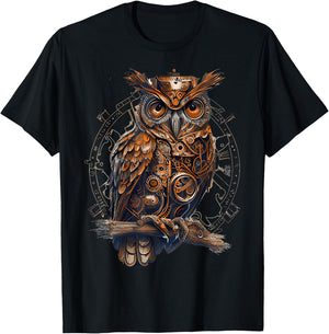 Steampunk Owl Mechanical Gears Bird Industrial Gothic , black T-Shirt - T-Shirt | Black