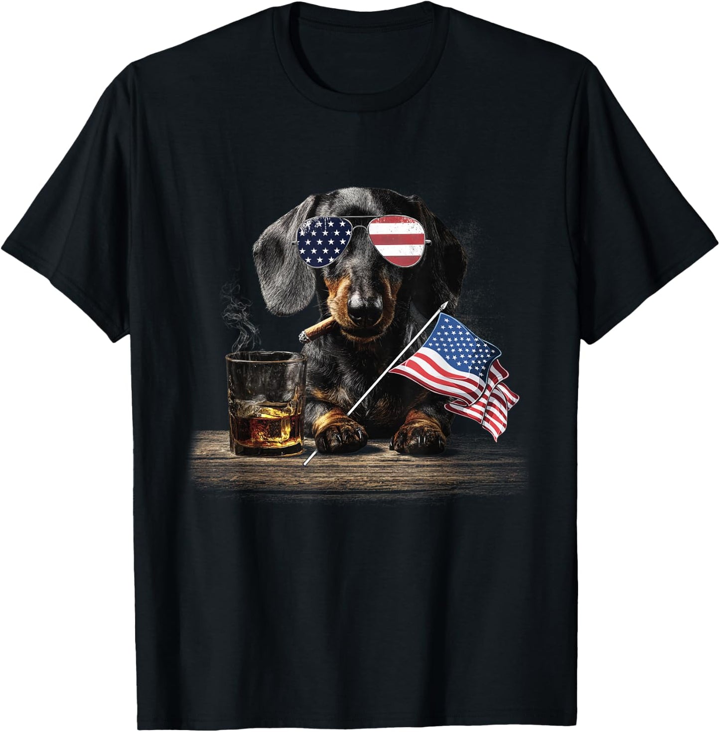 Dachshund Dog Dad Patriotic American Flag July Fourth T-Shirt - T-Shirt | Black