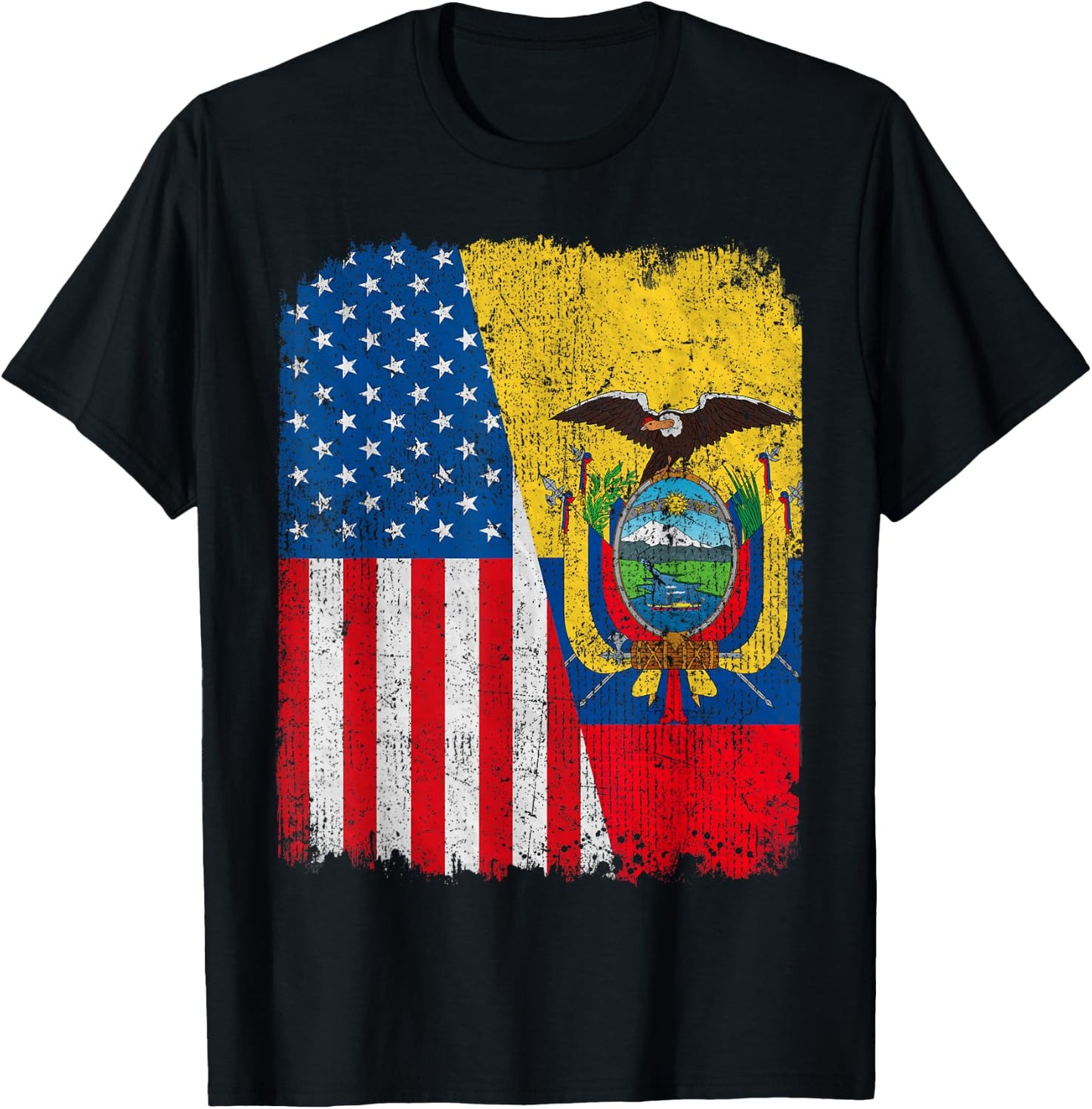 Ecuadorian American Flag Half USA Ecuador Root Proud T-Shirt - T-Shirt | Black