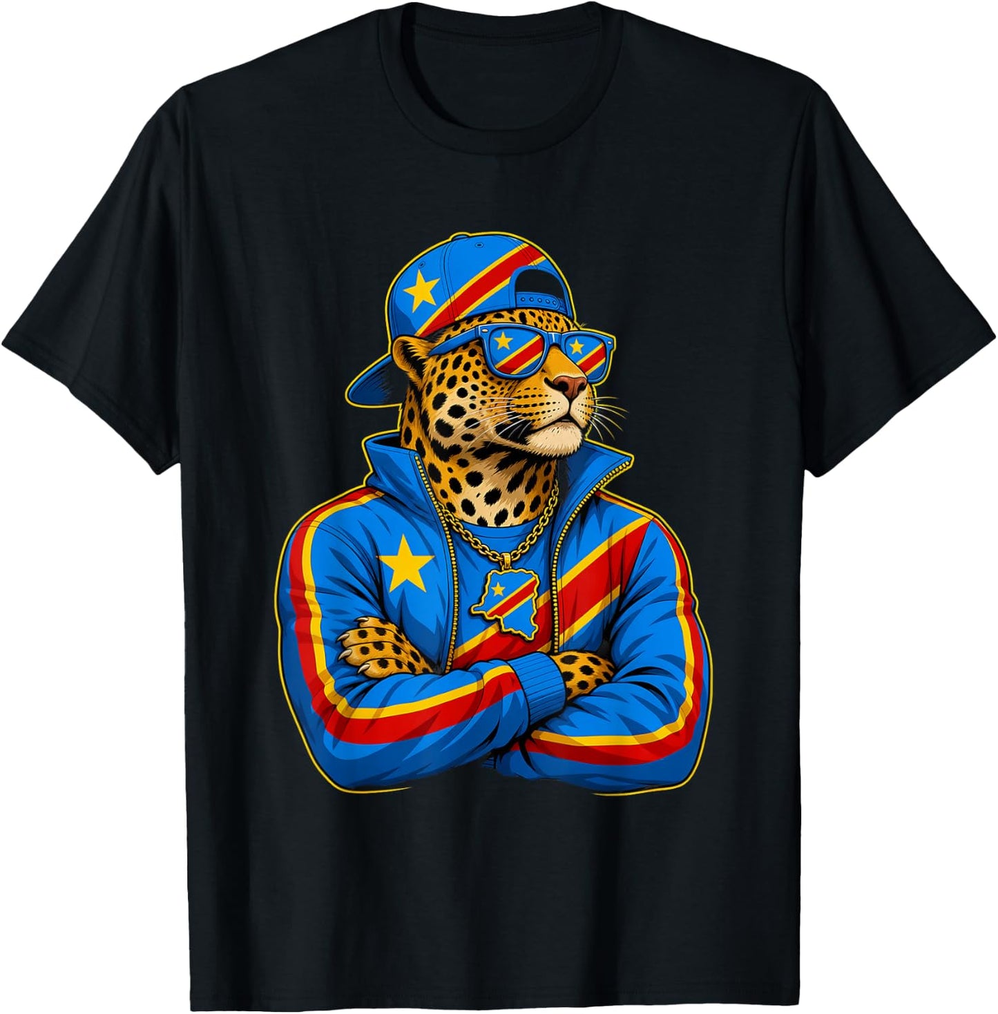 Democratic Republic Congo National Pride Leopard Flag T-Shirt - T-Shirt | Black