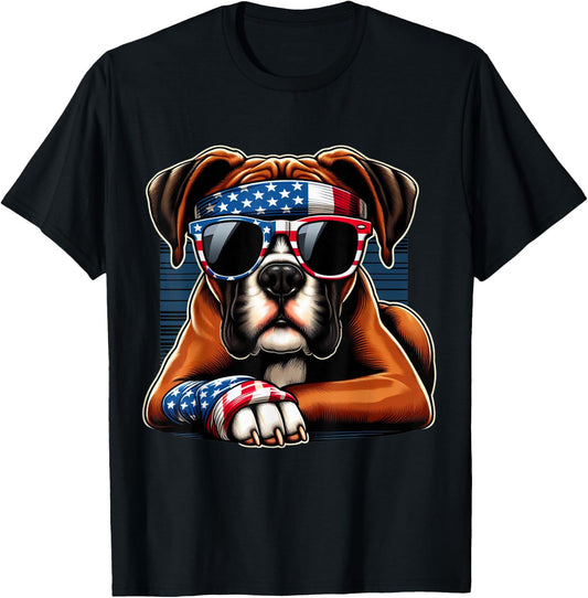Boxer 4th of July Dog Men Women Kids Boys Girls Children T-Shirt - T-Shirt | Black