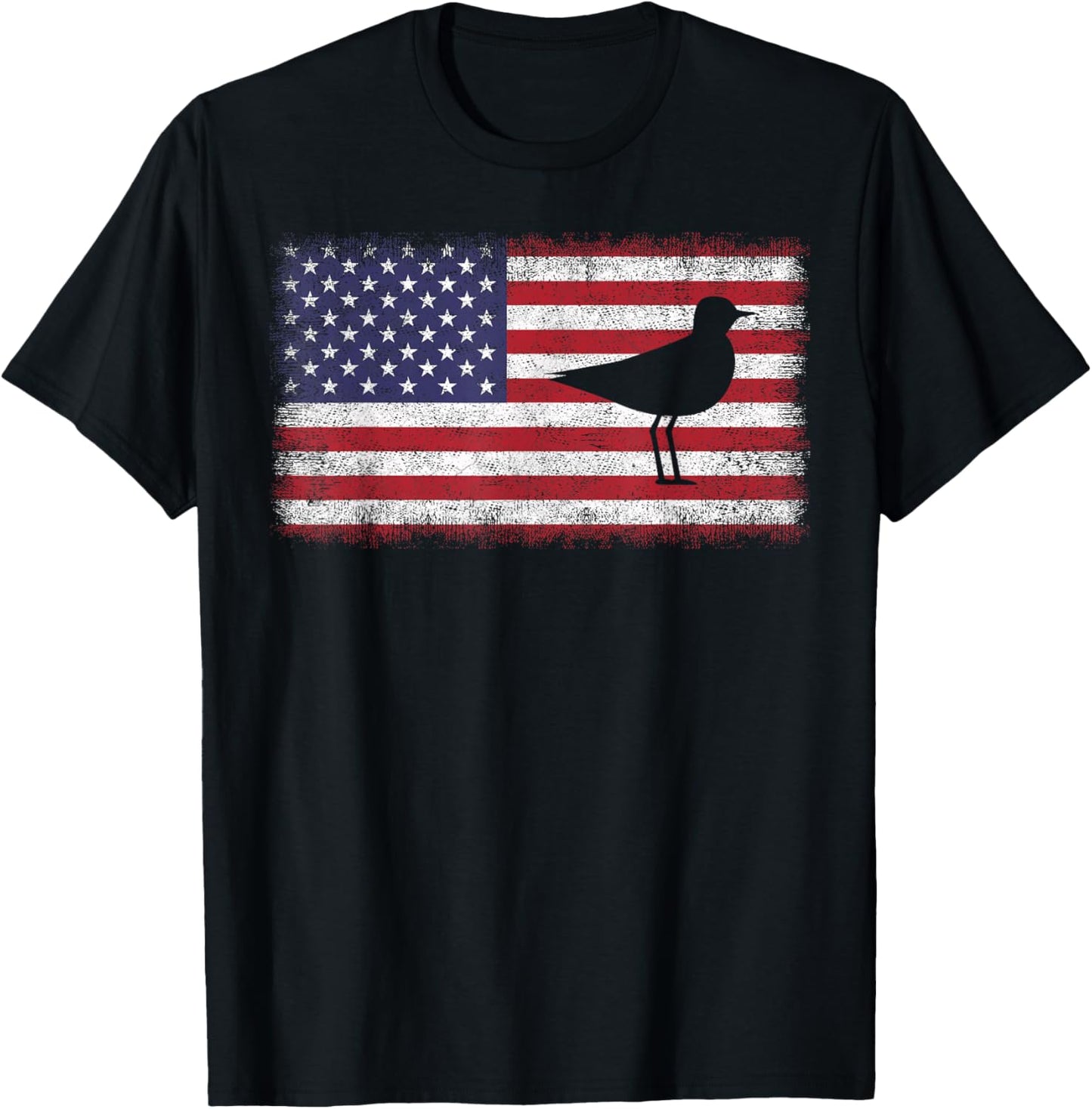 4th Of July Funny Patriotic Snowy Plover Bird Lover USA Flag T-Shirt - T-Shirt | Black