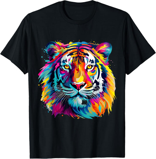 Colorful Plash Art For Tiger Owner Retro-Modern Black Graphic T-Shirt - T-Shirt | Black