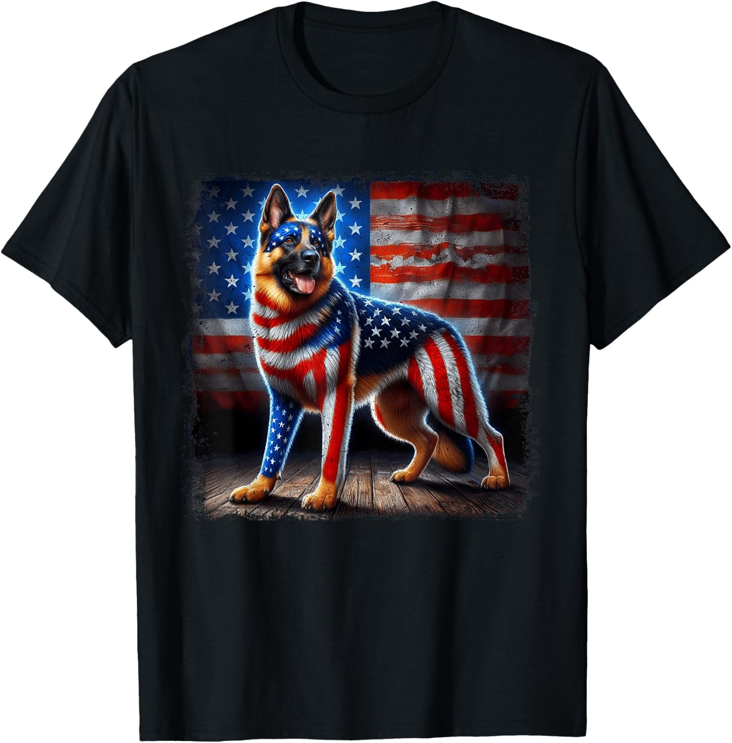 4th of july German Shepherd Patriotic USA American Flag T-Shirt - T-Shirt | Black