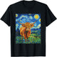Funny Highland Cow Graphic Van Gogh Style Starry Night T-Shirt - T-Shirt | Black