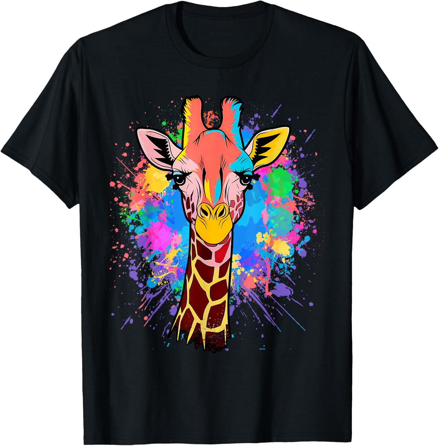 Giraffe Men Woman Colorful Watercolor Giraffe T-Shirt - T-Shirt | Black