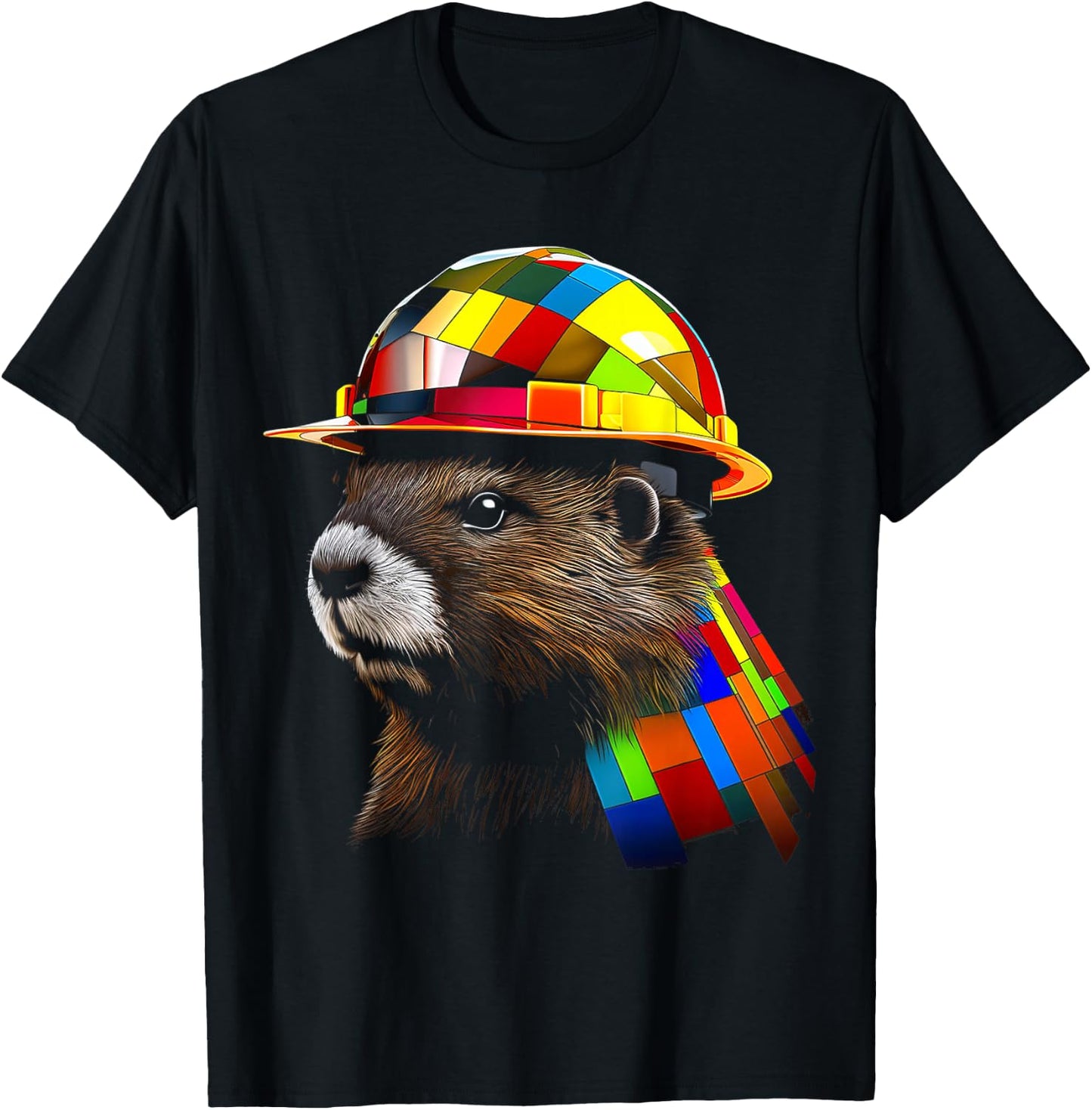 Beaver Polygon Art Colorful Graphic Motif Beaver T-Shirt - T-Shirt | Black