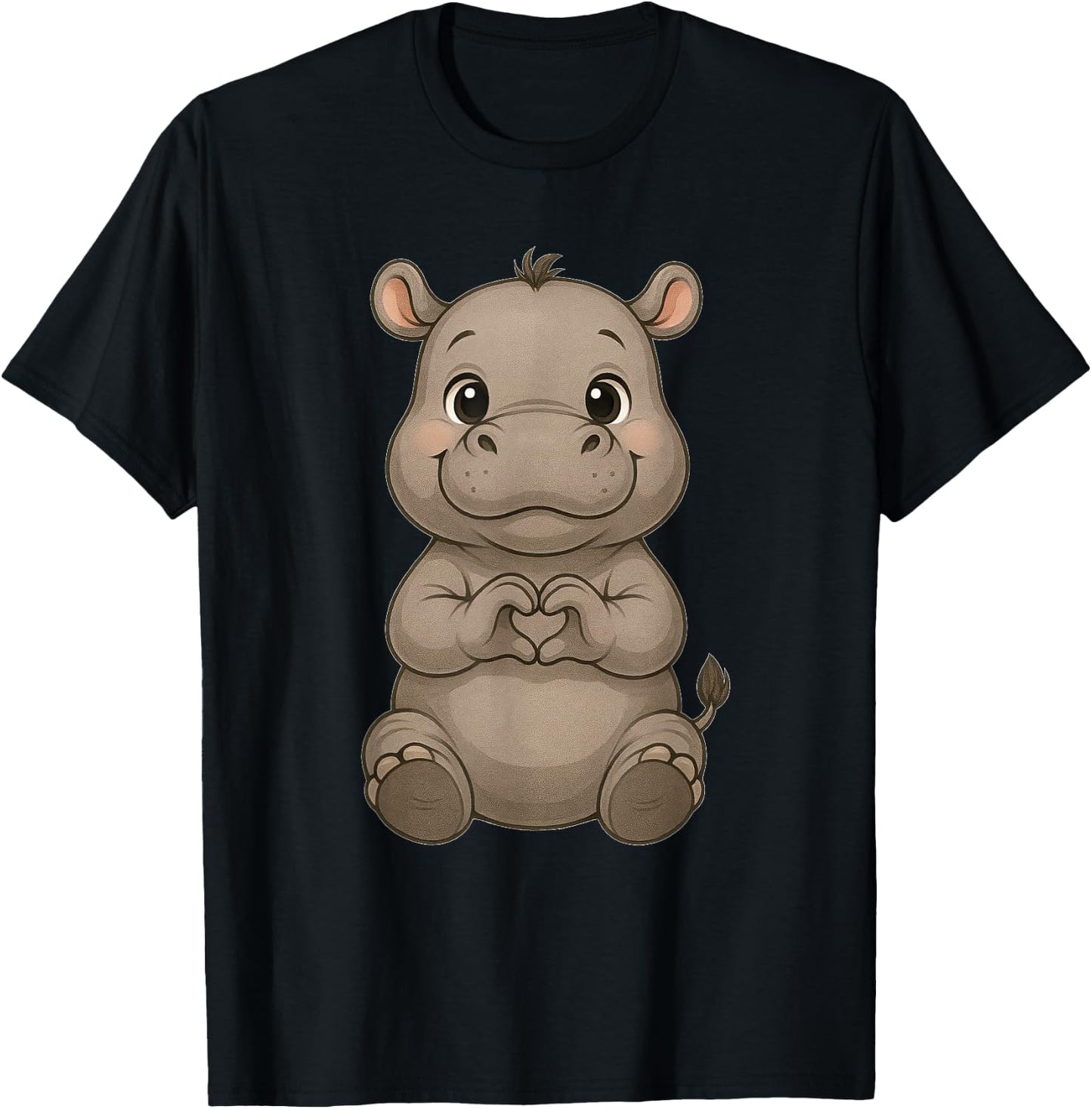 Hippo with heart | Sweet hippo with cardiac sign T-Shirt - T-Shirt | Black