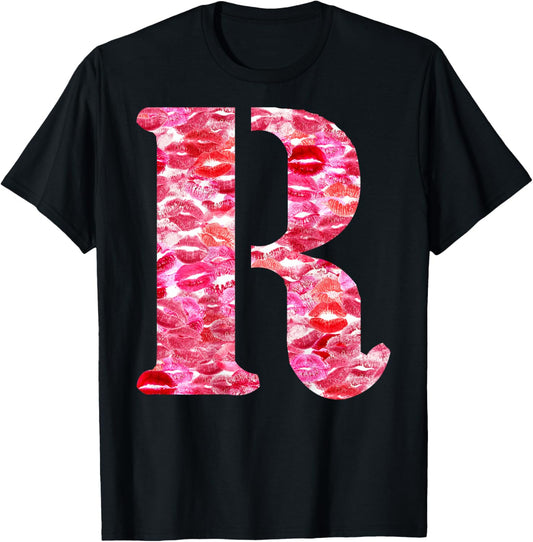 Back Print Only - Lipstick Kisses For Boyfriend Letter R T-Shirt - T-Shirt | Black