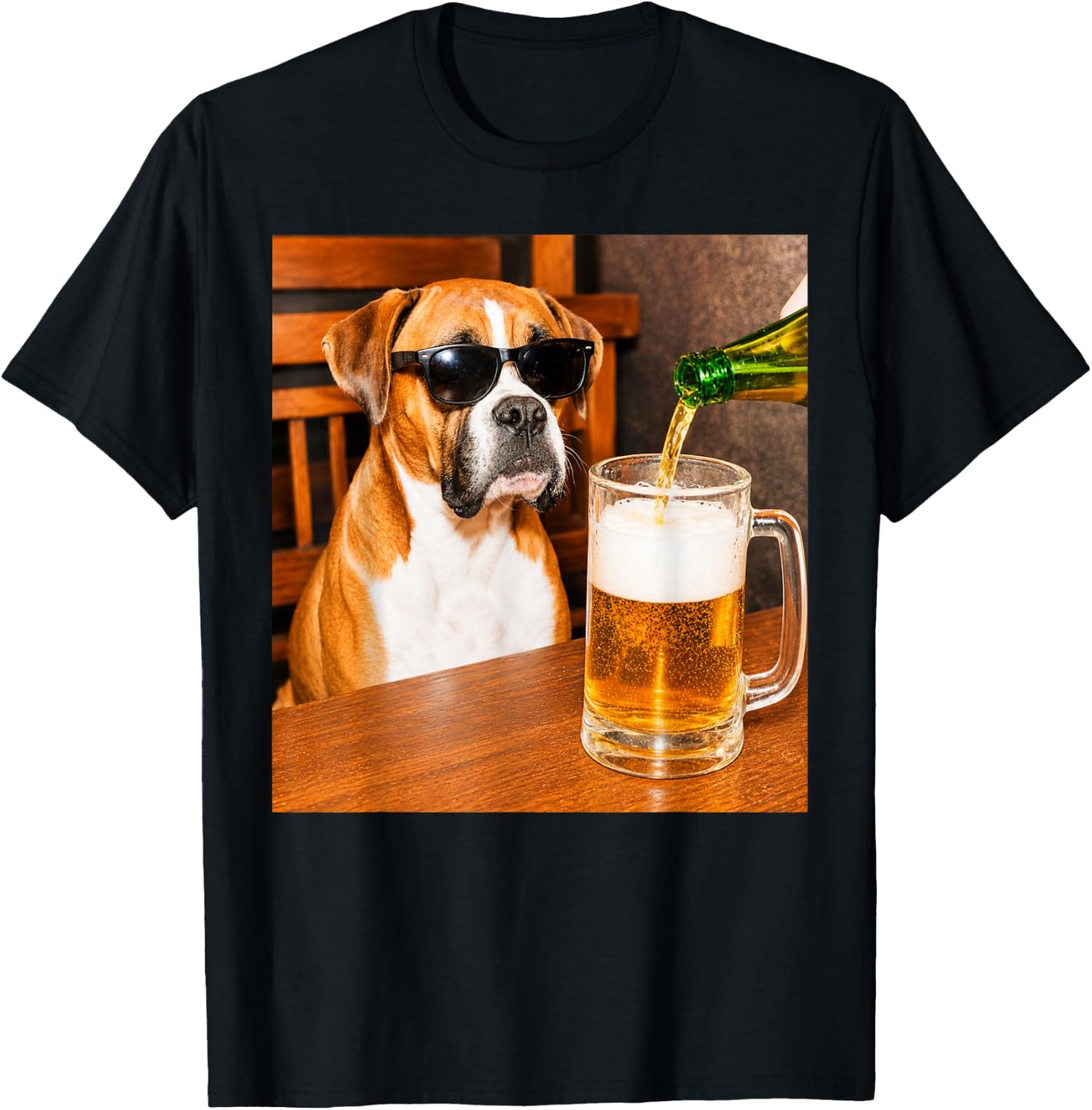 Funny Boxer Drinking Beer Dog Glasses Meme T-Shirt - T-Shirt | Black