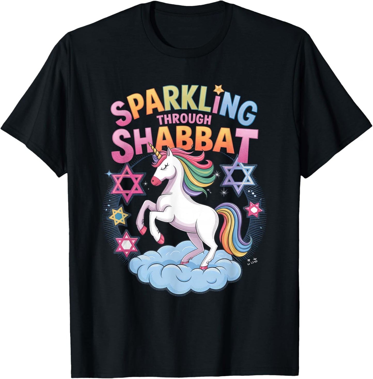 Sparkling Through Shabbat Funny Jewish Unicorn T-Shirt - T-Shirt | Black