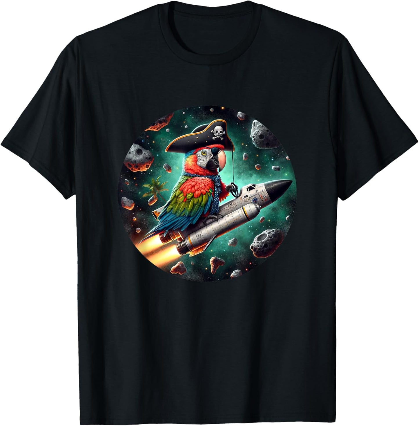 Funny Pirate Parrot in Space T-Shirt - T-Shirt | Black