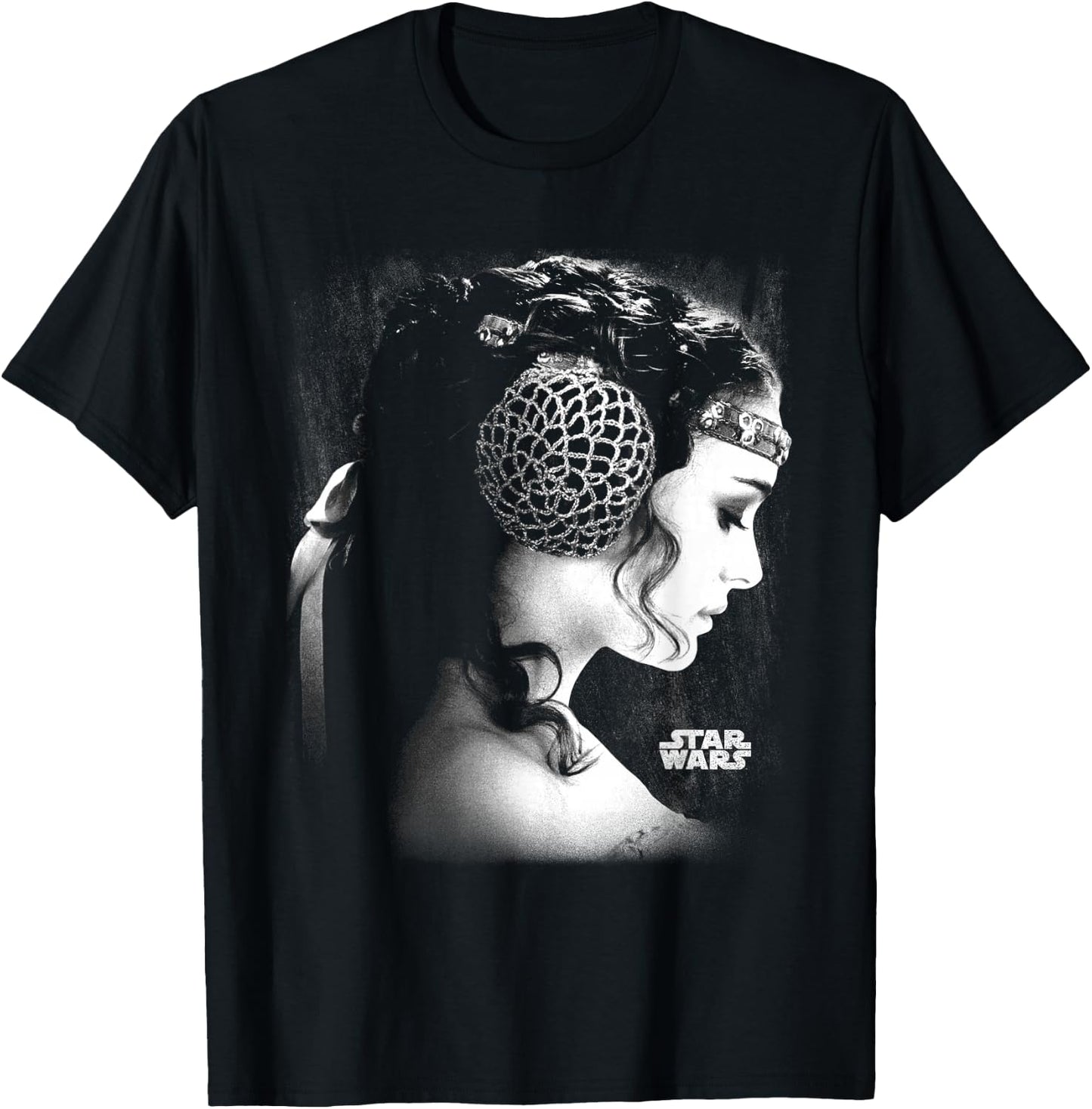 Star Wars Padme Amidala Black & White Side Profile Portrait T-Shirt - T-Shirt | Black