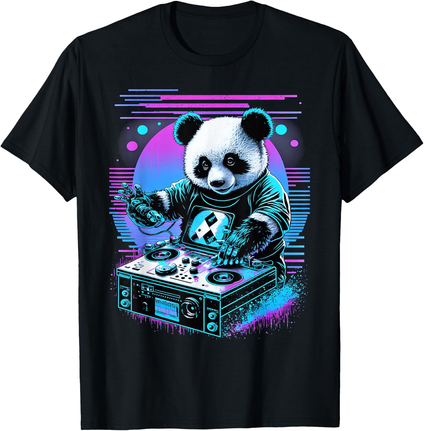 Vaporwave Music Party Panda DJ Rave T-Shirt - T-Shirt | Black