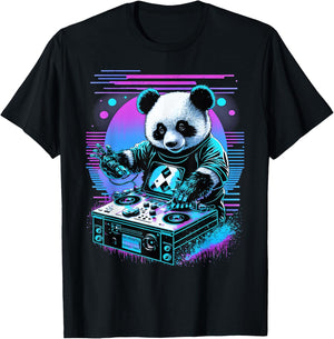 Vaporwave Music Party Panda DJ Rave T-Shirt - T-Shirt | Black