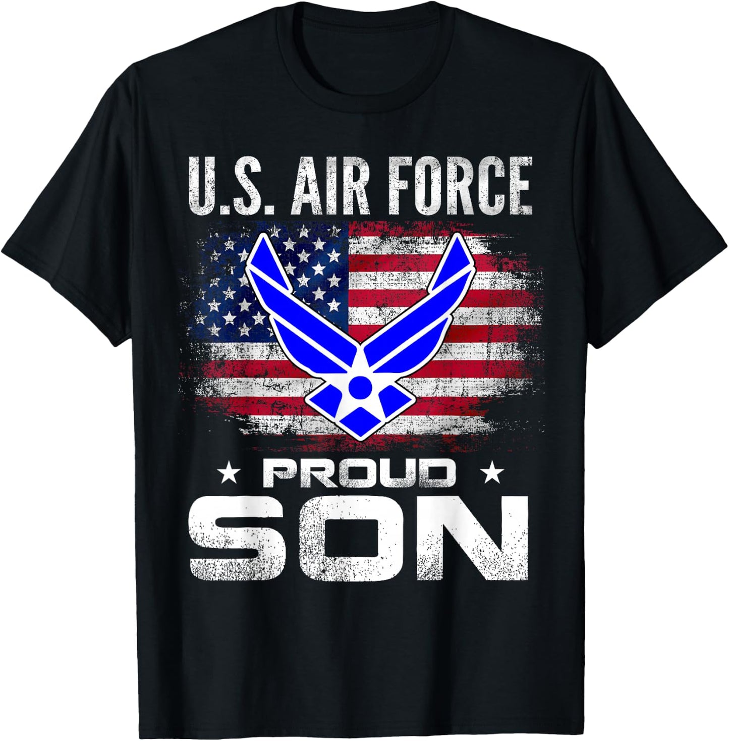 U.S Air Force Proud Son With American Flag Gift Veteran T-Shirt - T-Shirt | Black