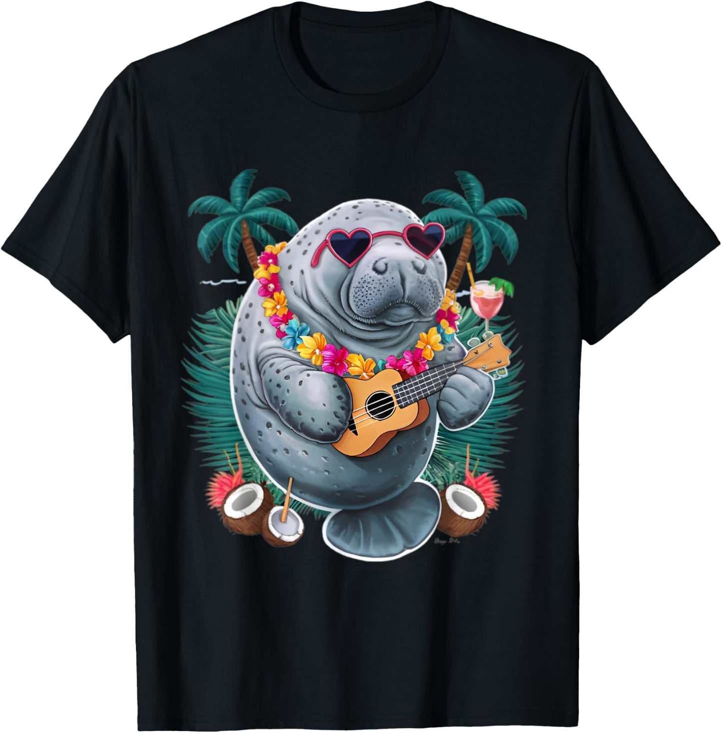 manatee Hawaiian Summer Tropical Manatees T-Shirt - T-Shirt | Black