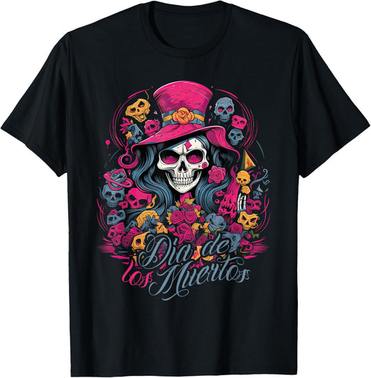 La Catrina Dress Stylish Day of the Dead Costume La Catrina , black T-Shirt - T-Shirt | Black