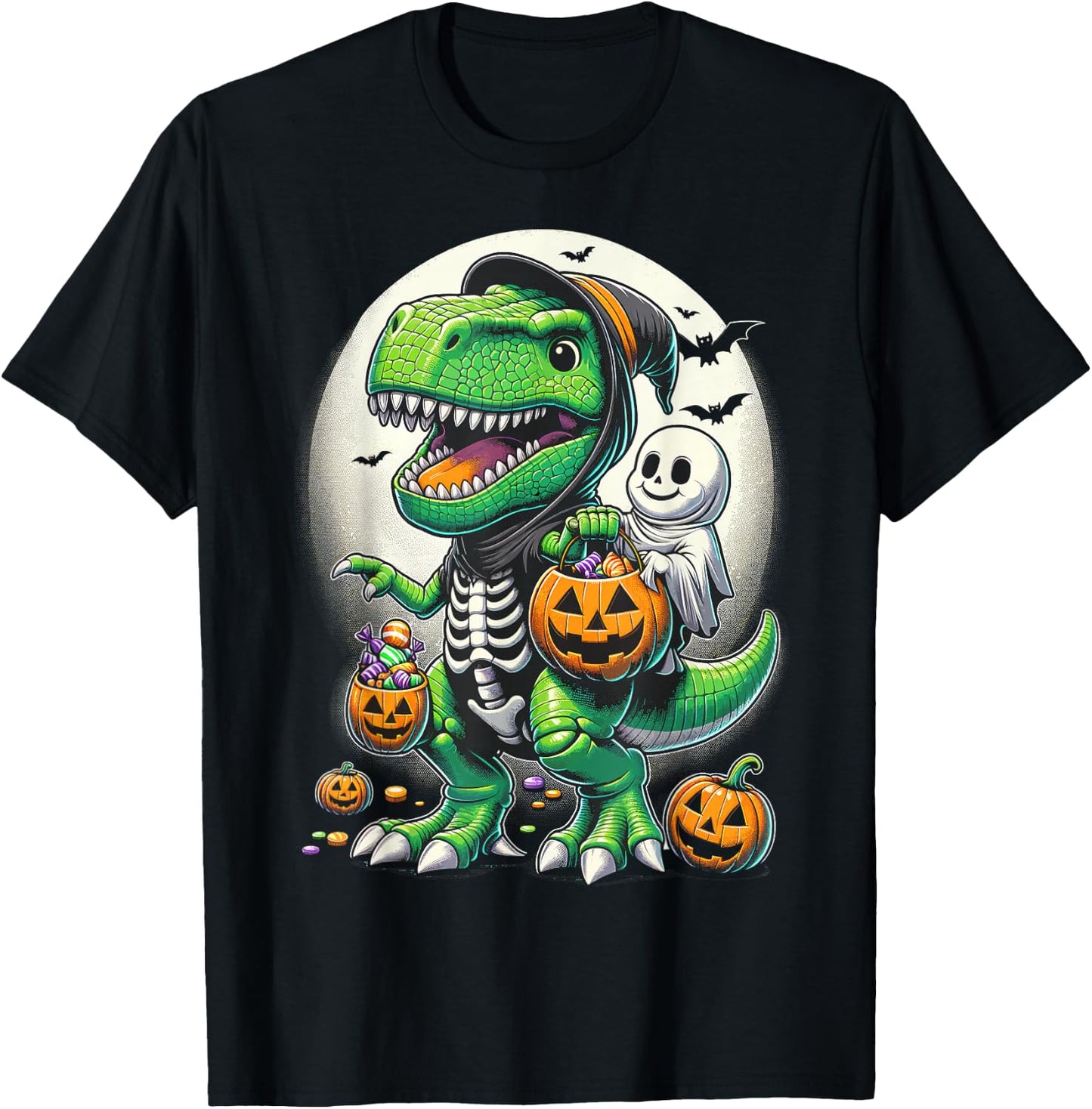 Halloween Funny T Rex Dinosaur Witch Boys Trick Treat T-Shirt - T-Shirt | Black
