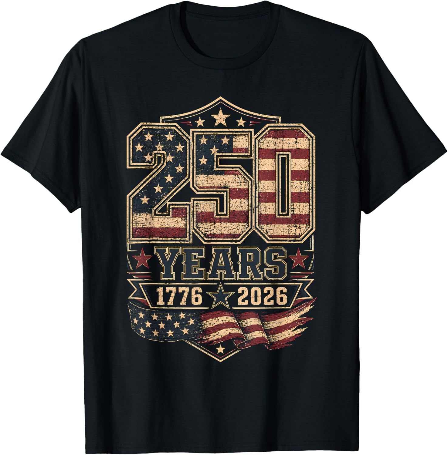 250th Anniversary USA 2026 American Flag Patriotic Freedom T-Shirt - T-Shirt | Black