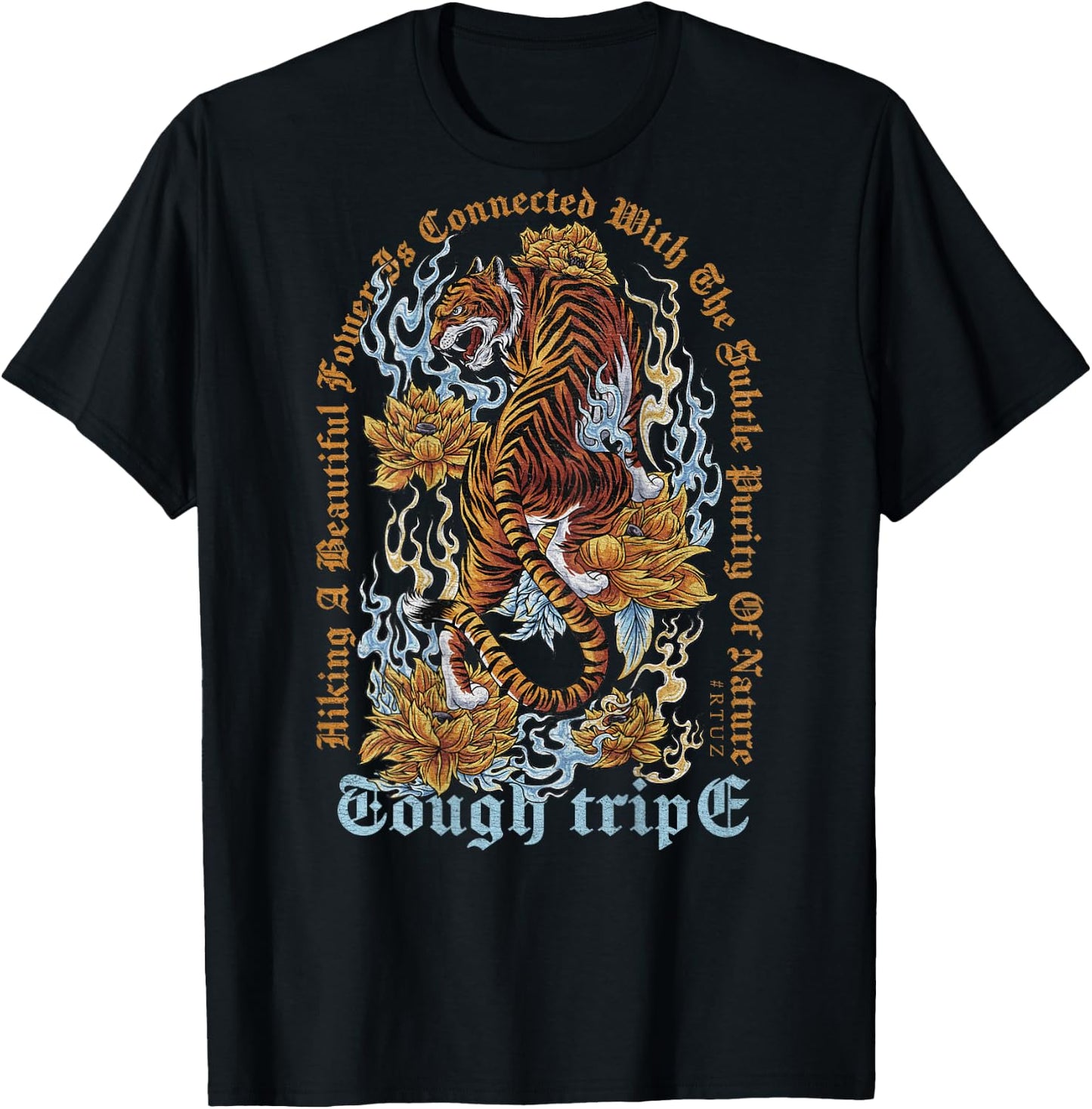 Vintage Tiger Head Backprint Streetwear Asian Tiger , black T-Shirt - T-Shirt | Black