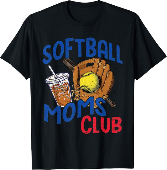 Softball Moms Club Mom Retro Game Day T-Shirt - T-Shirt | Black