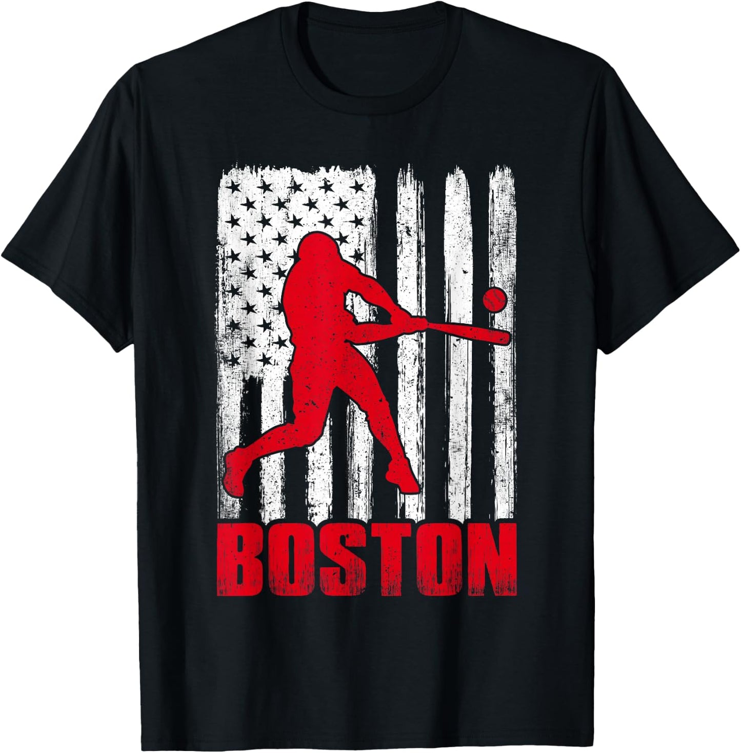 Boston Retro Baseball Flag Patriotic Men Women Kids T-Shirt - T-Shirt | Black