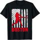 Boston Retro Baseball Flag Patriotic Men Women Kids T-Shirt - T-Shirt | Black