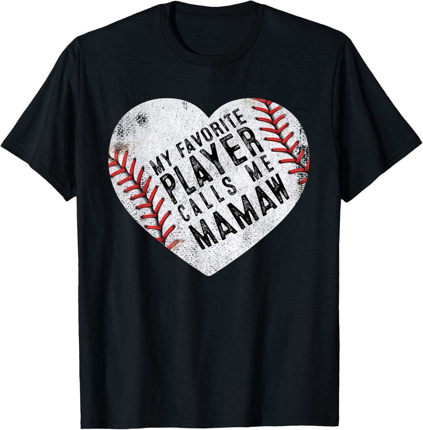 My Favorite Player Calls Me Mamaw Women Baseball Heart T-Shirt - T-Shirt | Black