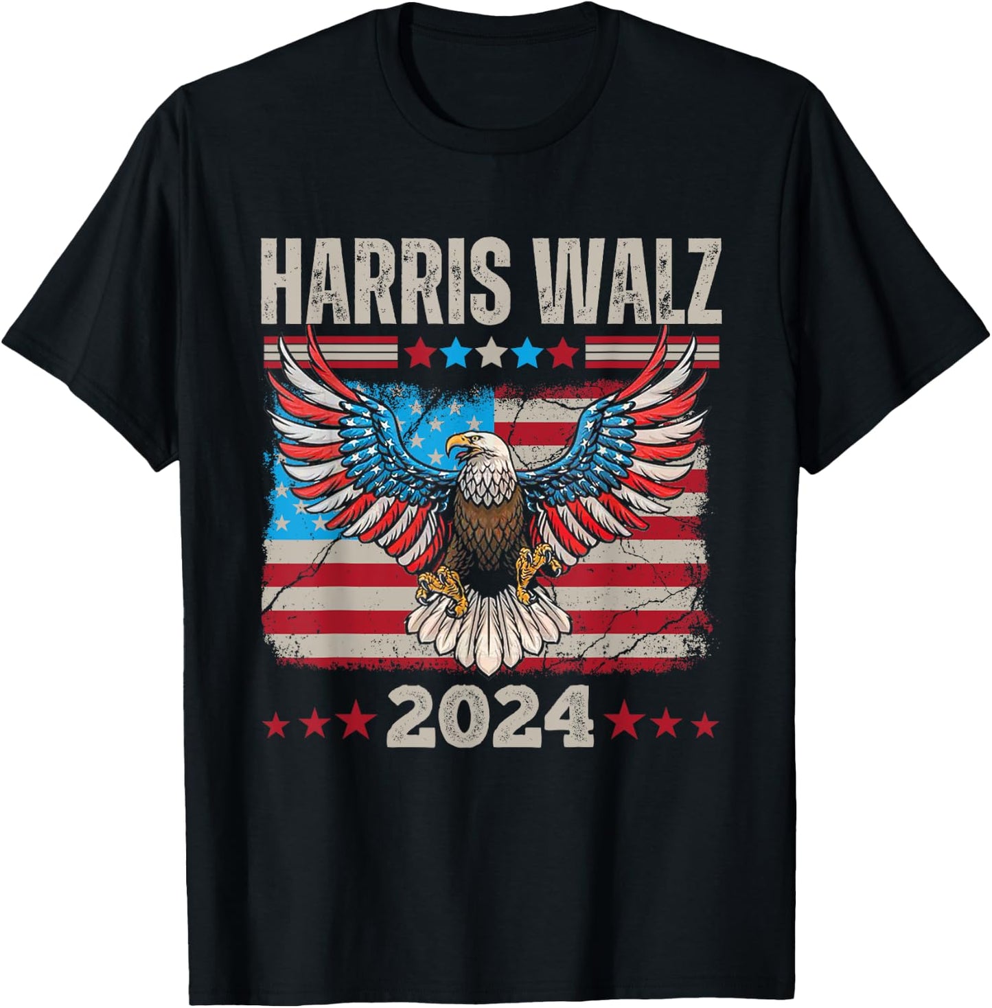 Harris Walz Waltz 2024 election distressed eagle flag T-Shirt - T-Shirt | Black