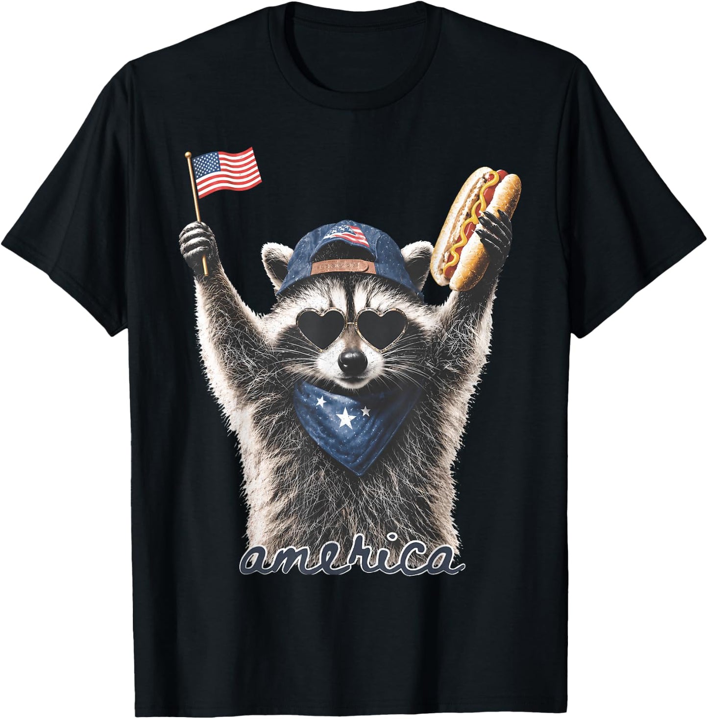 Feral Raccoon America 250th Patriotic USA Flag Men Women T-Shirt - T-Shirt | Black