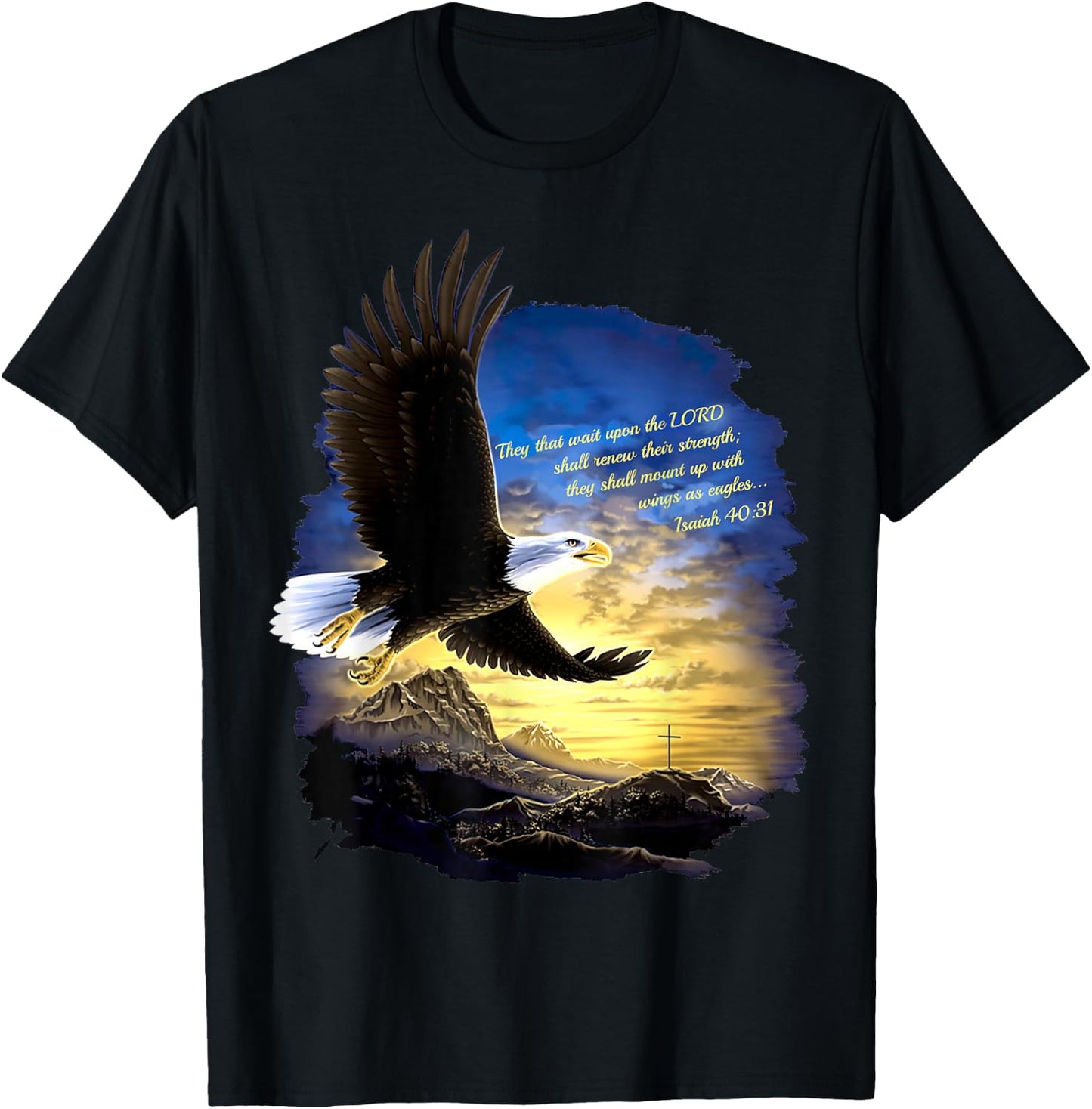 Jesaja 40:31 Berg Flügel als Adler Christlicher Bibelvers T-Shirt - T-Shirt | Black