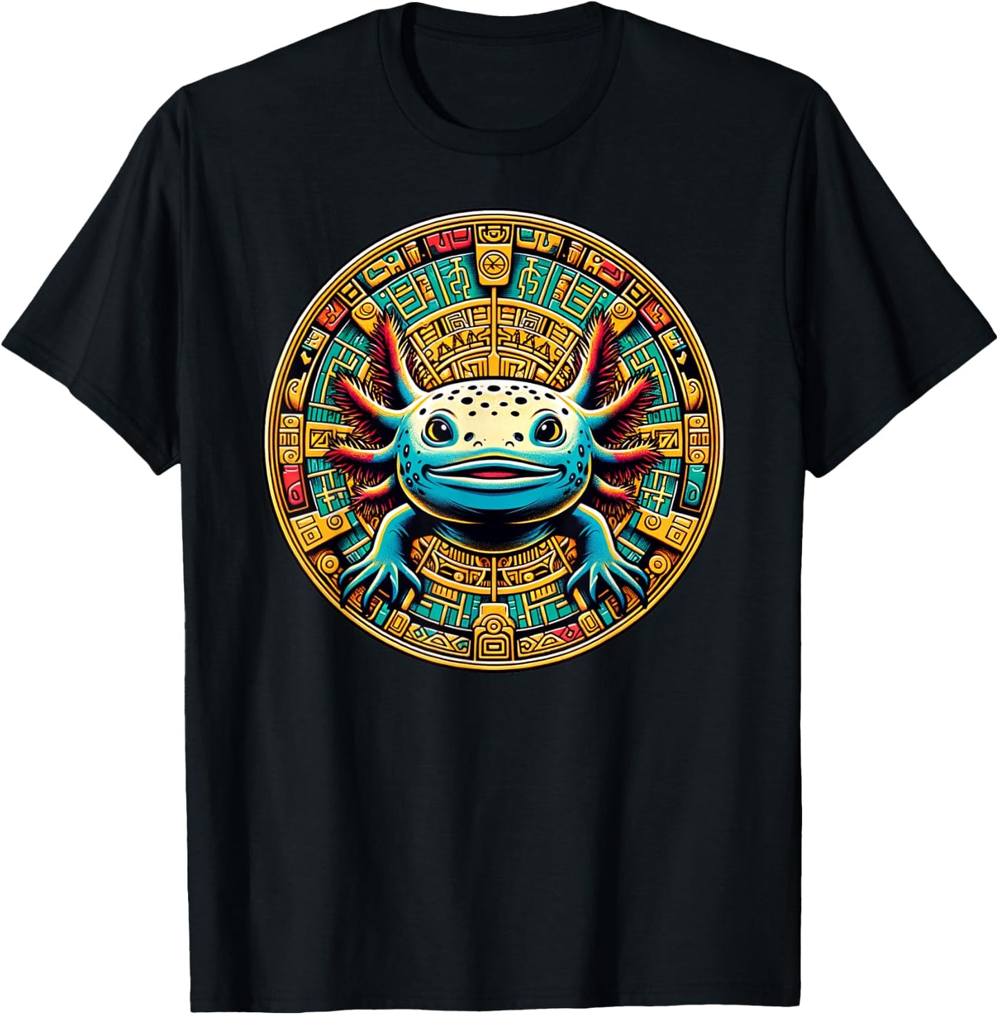 Aztec Art And Mexican Hispanic Heritage, Salamander Axolotl T-Shirt - T-Shirt | Black