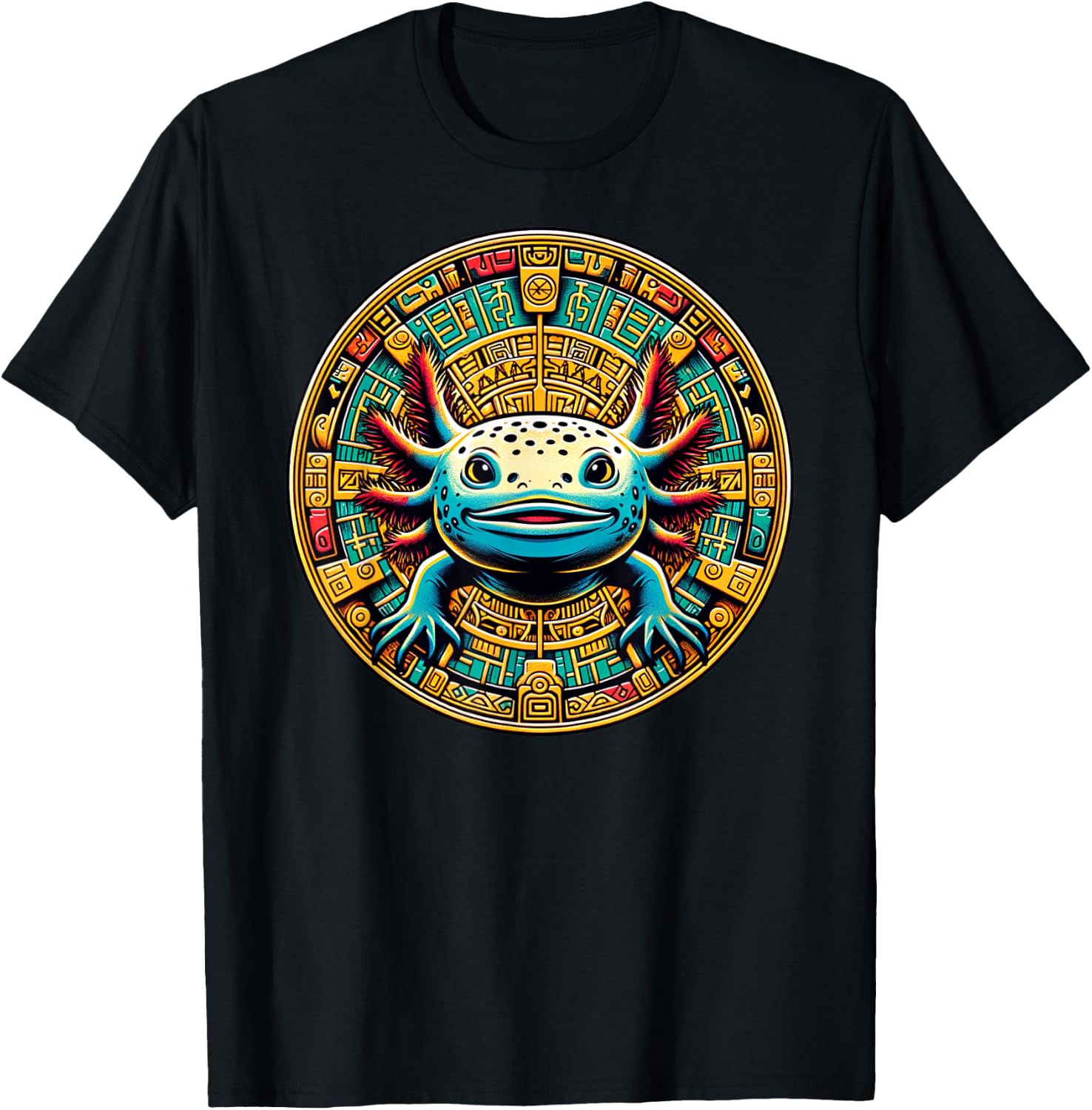 Aztec Art And Mexican Hispanic Heritage, Salamander Axolotl T-Shirt - T-Shirt | Black