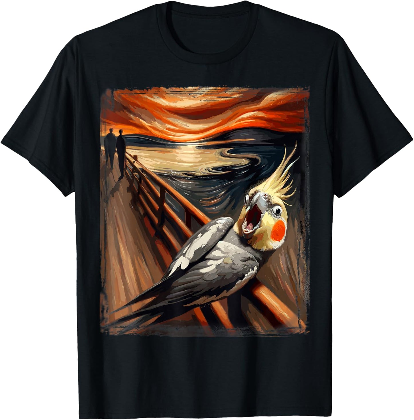 Artsy Scream Parody Funny Bird Lover Sunset Art Cockatiel T-Shirt - T-Shirt | Black