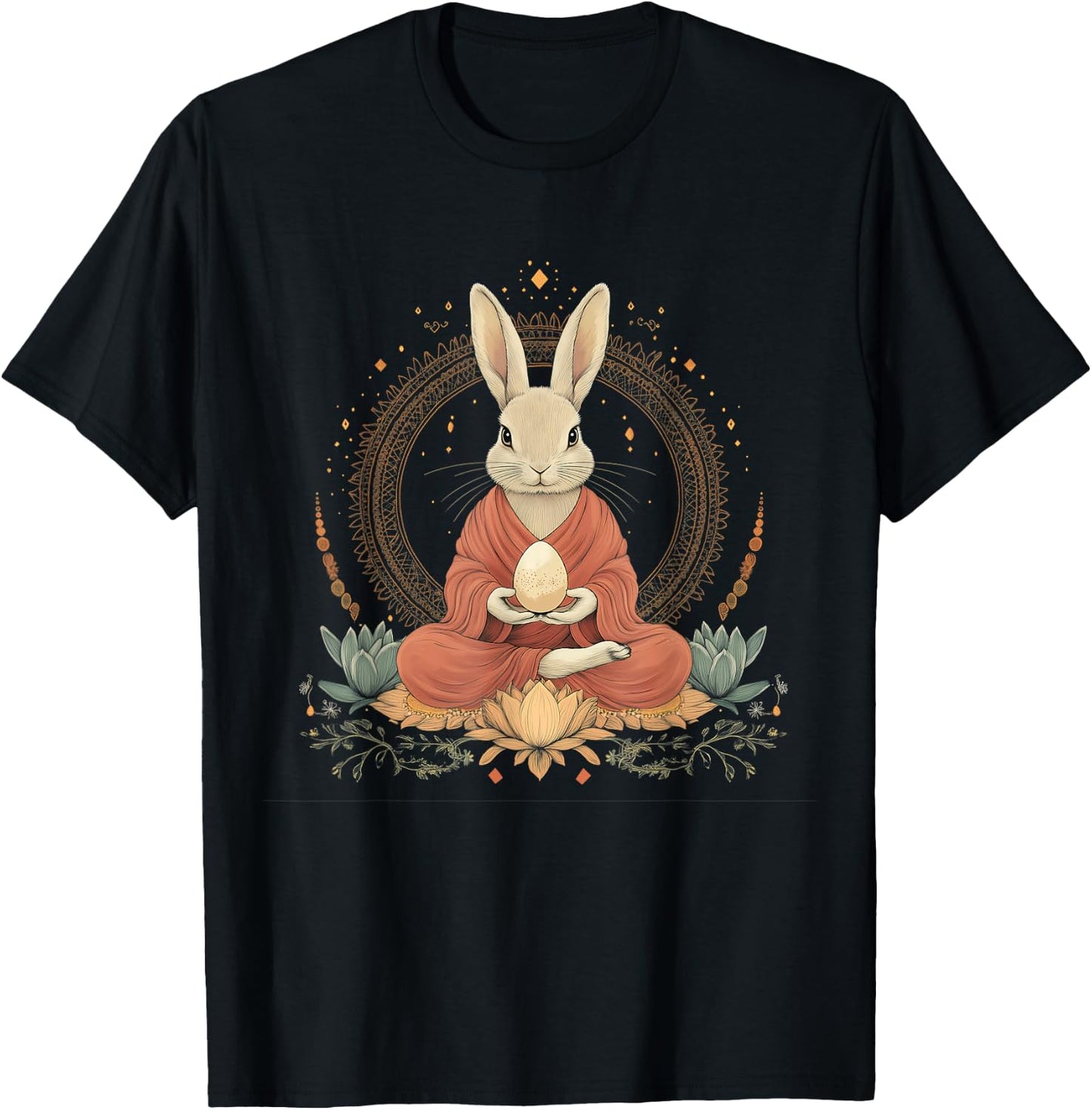 Zen Bunny Mandala - Spiritual Easter Art T-Shirt - T-Shirt | Black