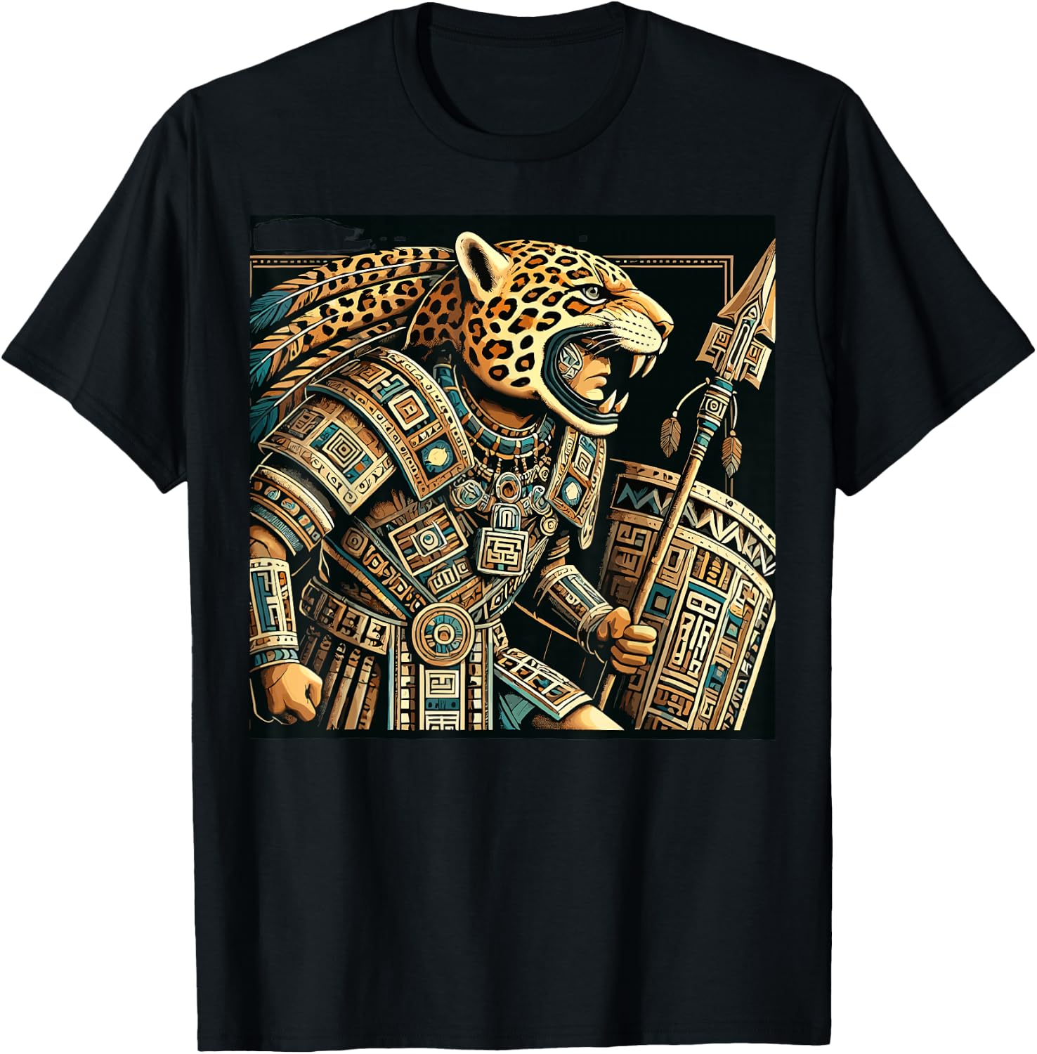 Penachos Aztecas Mexico Aztec Warrior Costume Mayan Jaguar T-Shirt - T-Shirt | Black