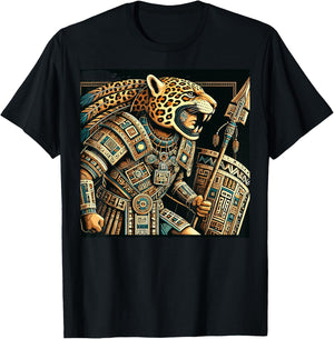 Penachos Aztecas Mexico Aztec Warrior Costume Mayan Jaguar T-Shirt - T-Shirt | Black