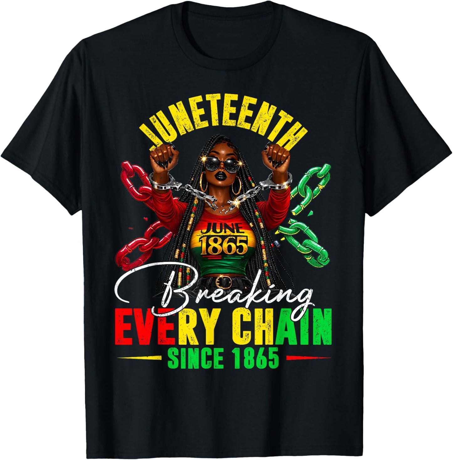 Vintage Juneteenth Breaking Every Chain Since 1865 Men Women T-Shirt - T-Shirt | Black