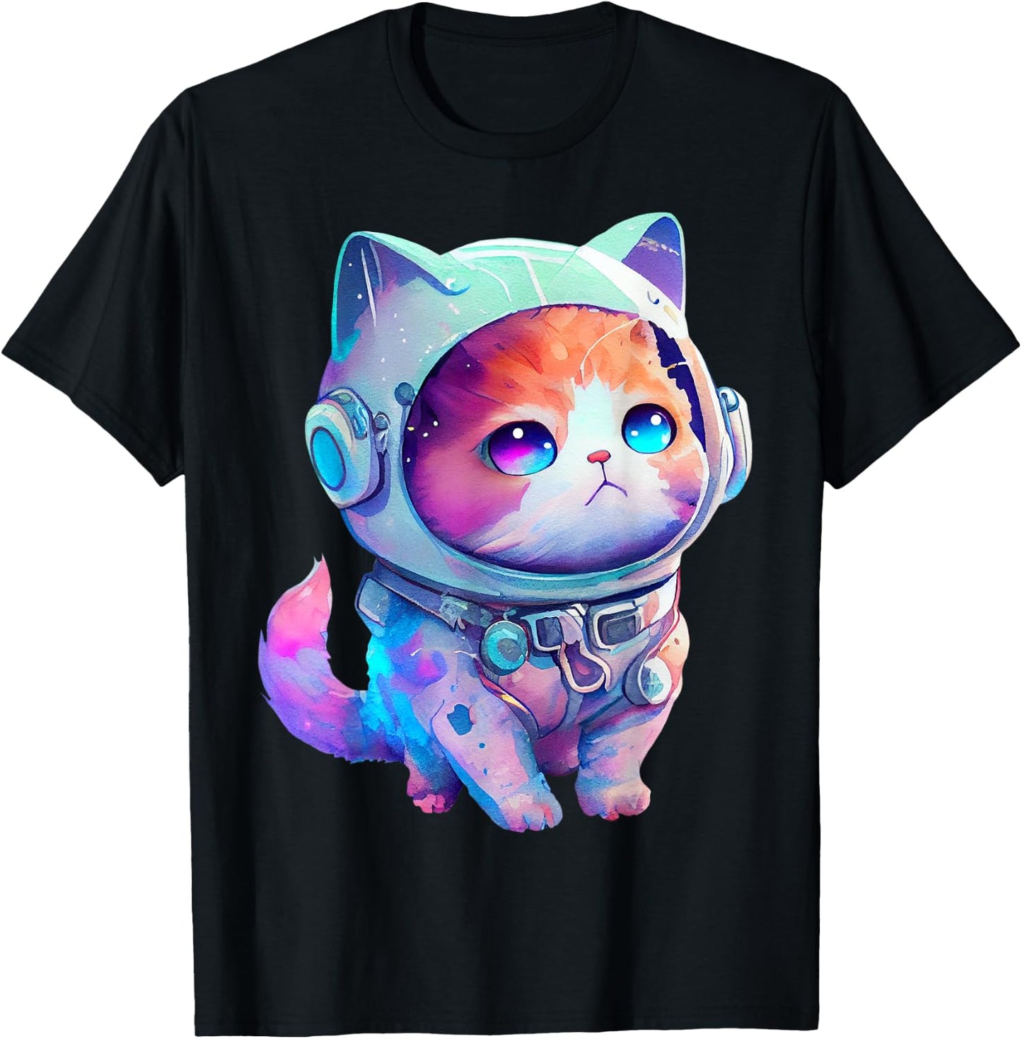 Funny Space Cat Gifts Men Women Kids Space Astronaut Cat T-Shirt - T-Shirt | Black