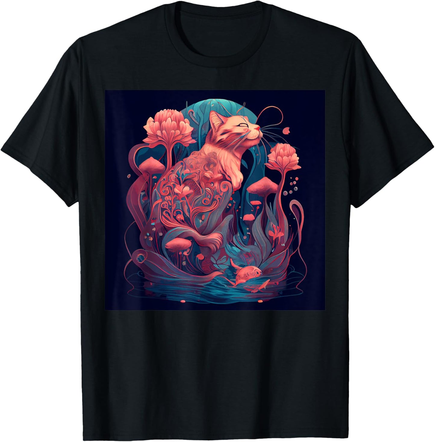 Cat Flamingo Underwater Women Kids T-Shirt - T-Shirt | Black