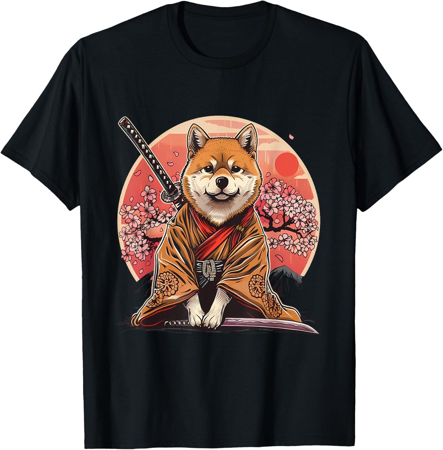 Samurai Akita Dog Anime Sakura Japanese Akita Dog Lover T-Shirt - T-Shirt | Black