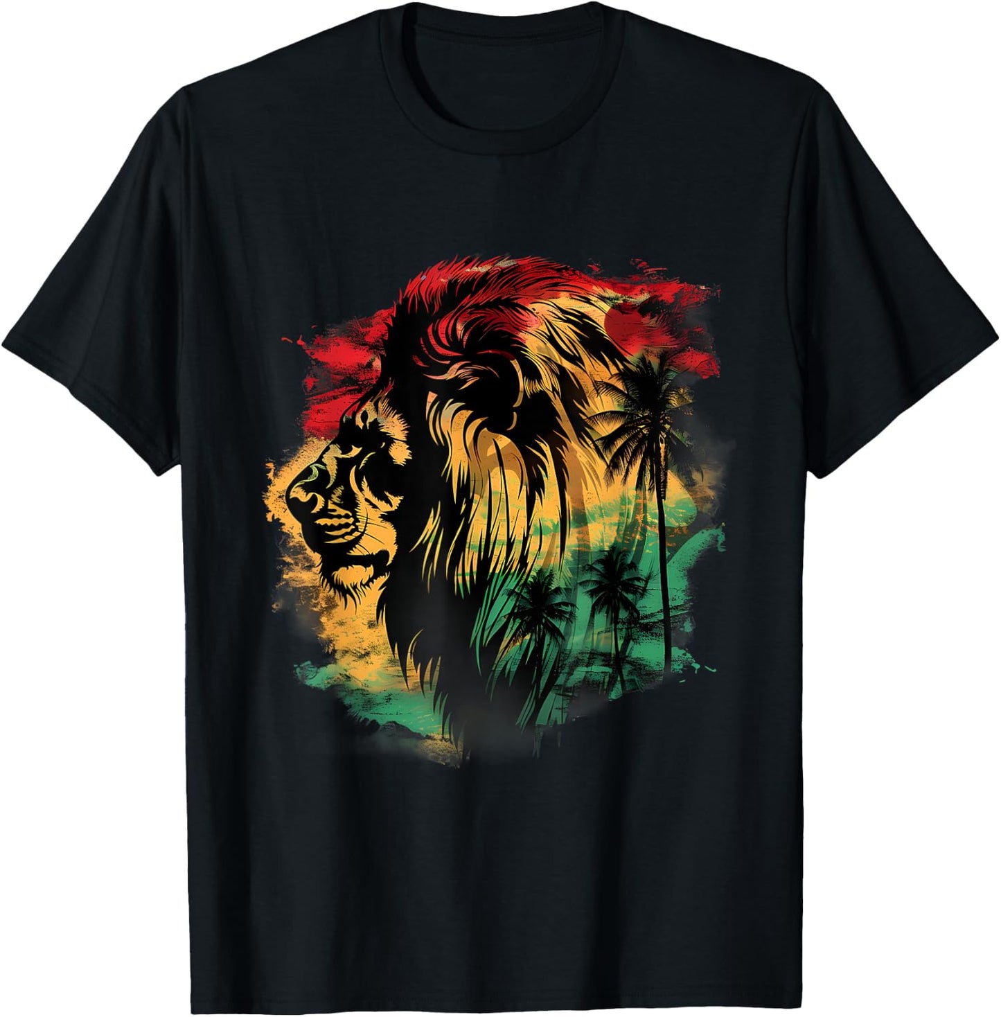 Rasta Reggae Lion Rastafarian Roots Lion Of Judah Jamaica T-Shirt - T-Shirt | Black