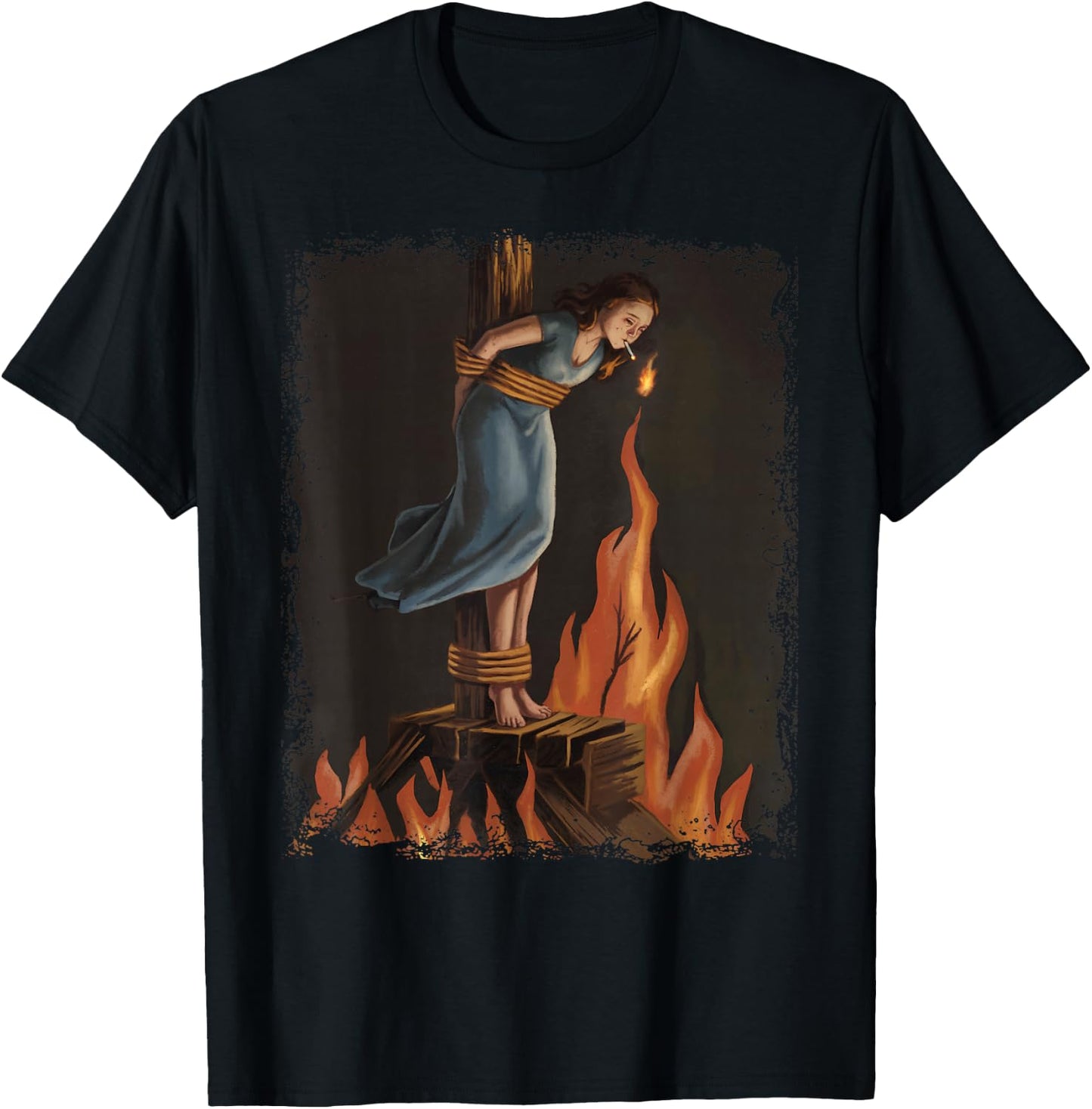 Witch Lighting Cigarette With Flames Occult Unholy Funny T-Shirt - T-Shirt | Black