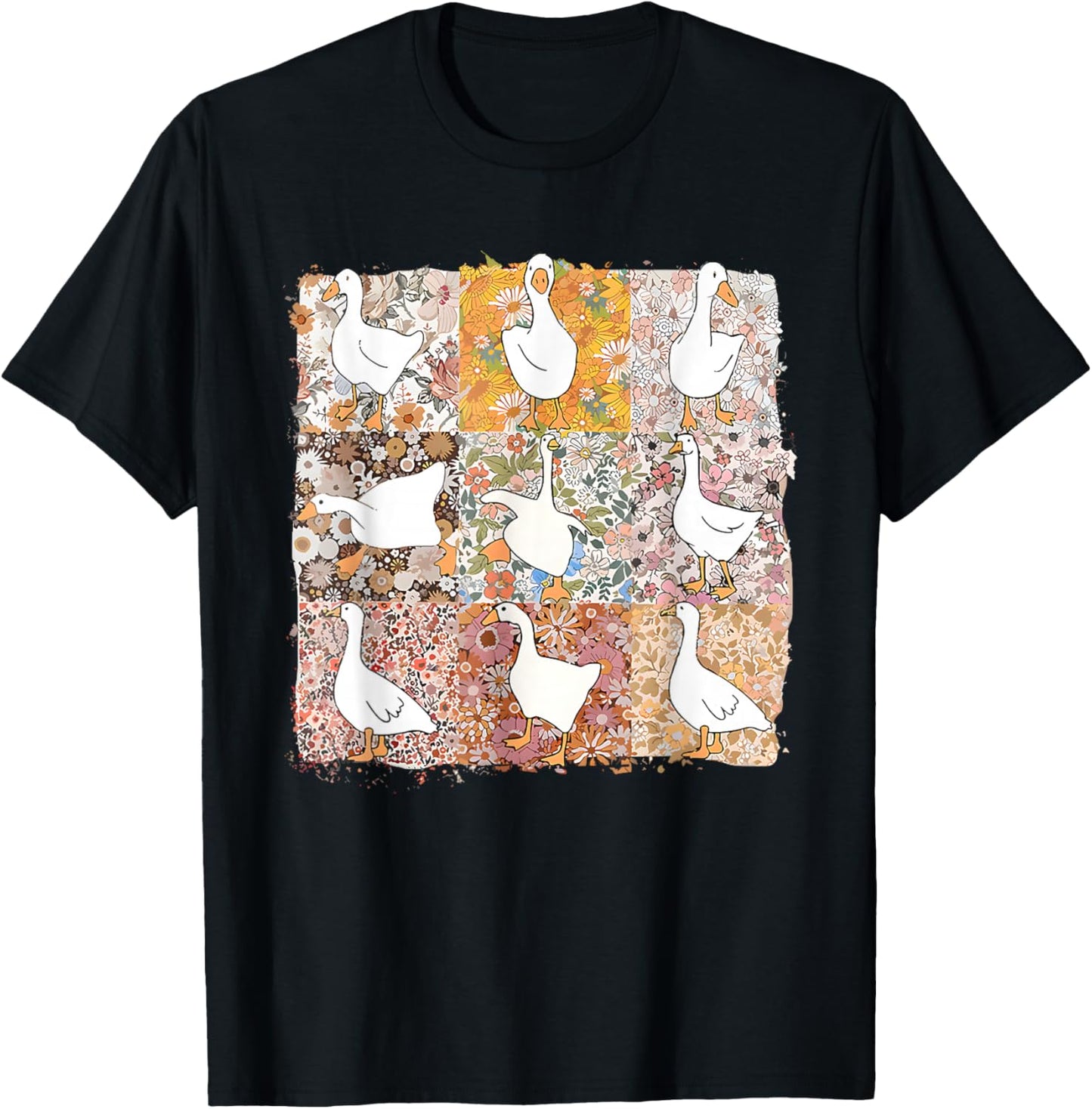 Floral Silly Goose Boho Mama Mom Farm Duck Animal Goose Meme T-Shirt - T-Shirt | Black