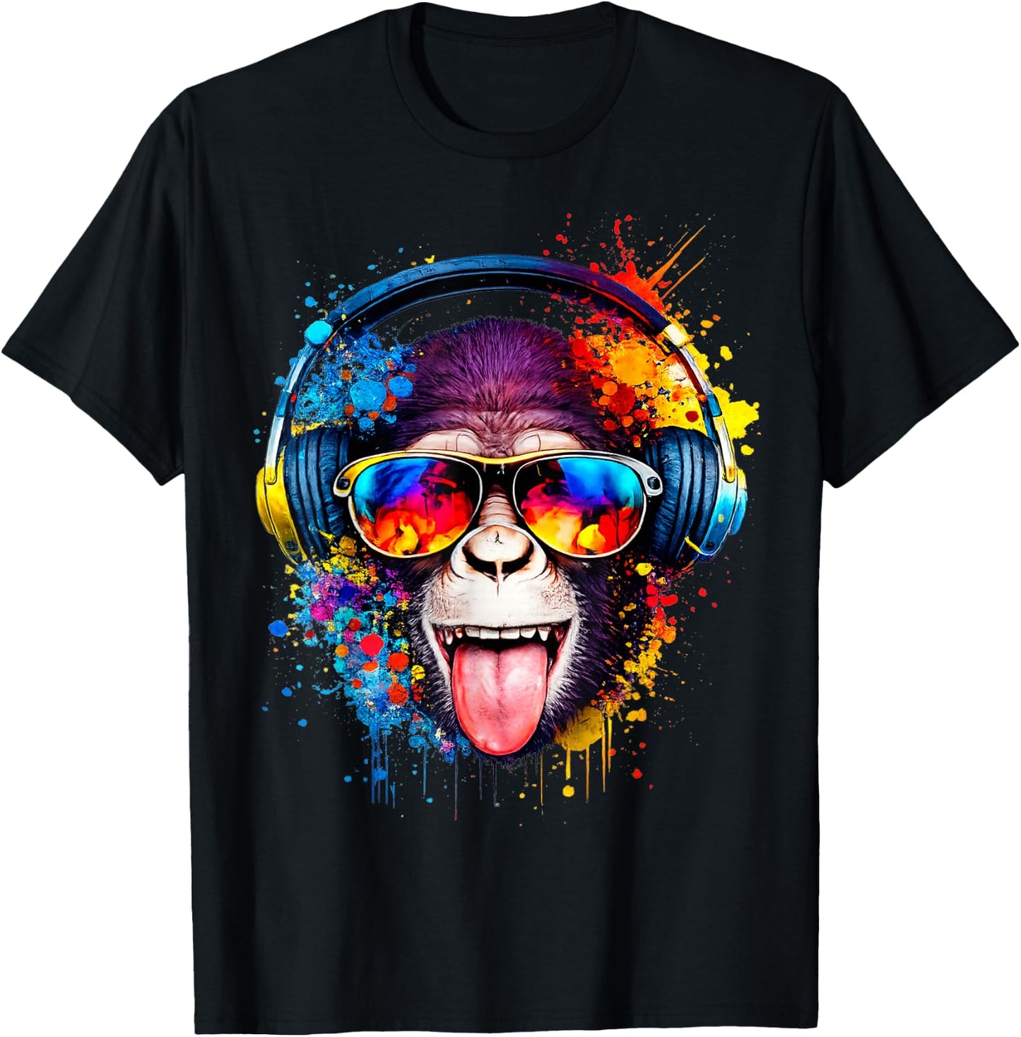 Monkey DJ mit Kopfhörer und Sonnenbrille T-Shirt - T-Shirt | Black