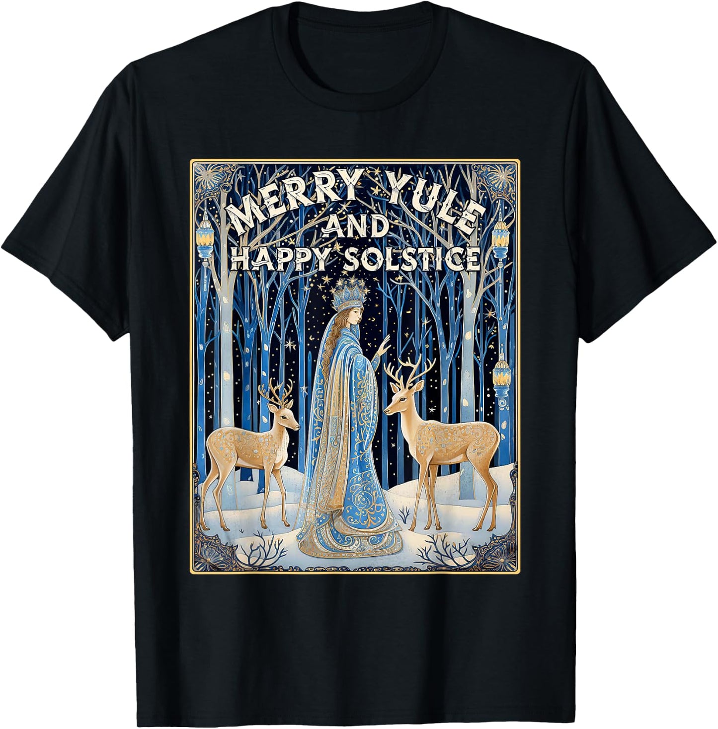 Merry Yule And Happy Winter Solstice Deer Christmas Gothic T-Shirt - T-Shirt | Black